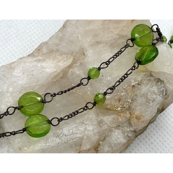 Vintage Green Glass Beaded Pendant 18'' Necklace Sterling 925 Silver 8g Patina - Picture 5 of 7